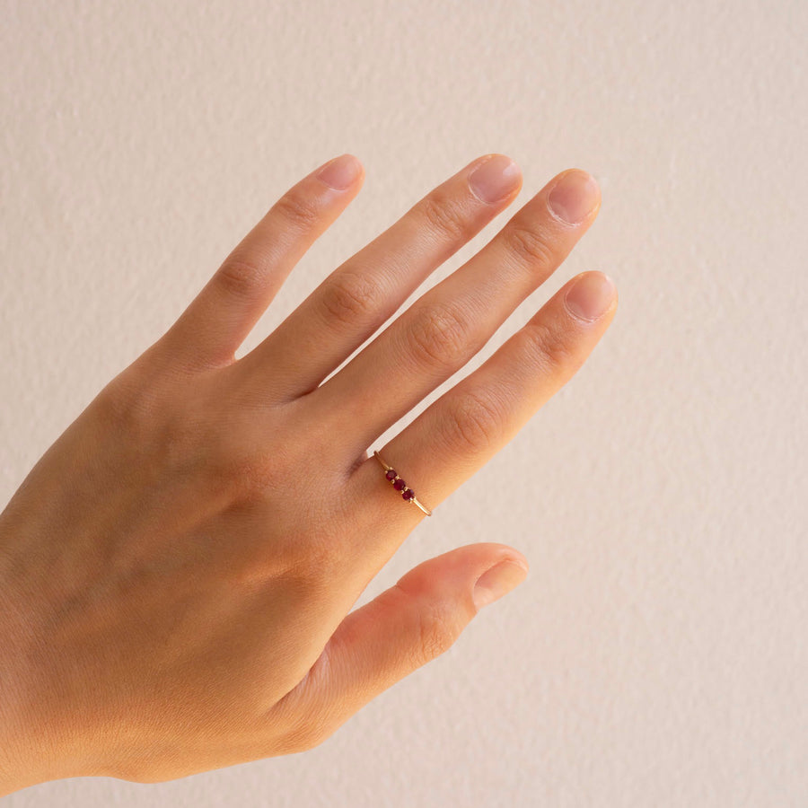 Jennie Kwon Three Stone Ring - Ruby - Rings - Broken English Jewelry