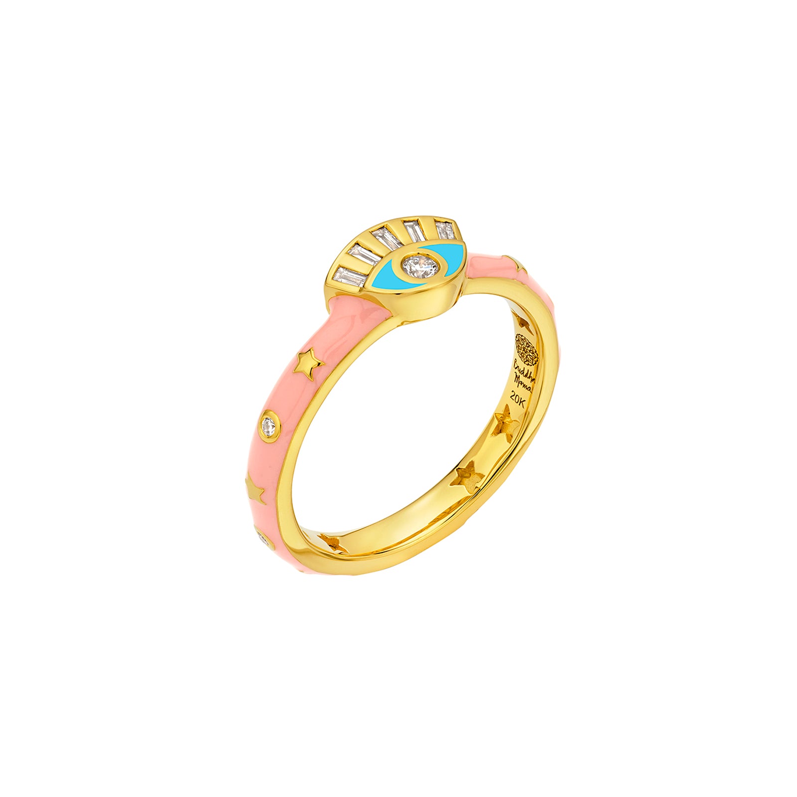 Buddha Mama Skinny Evil Eye Ring - Pink & Blue - Rings - Broken English Jewelry
