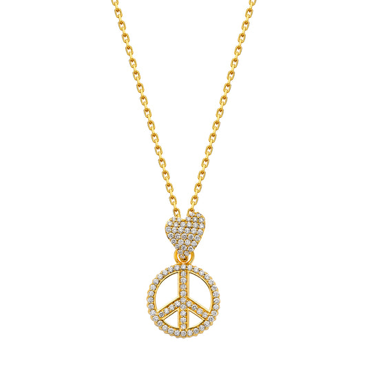 Peace Sign & Heart Pendant - White Enamel