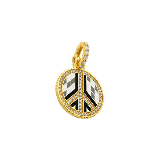 Small Peace Sign Pendant - White & Black Enamel - Main Img