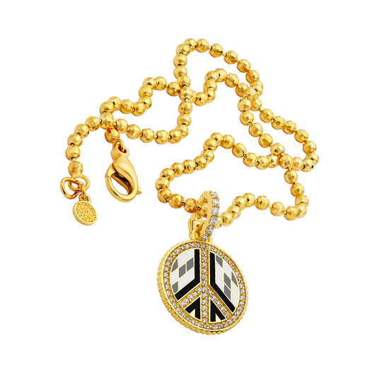 Small Peace Sign Pendant - White & Black Enamel