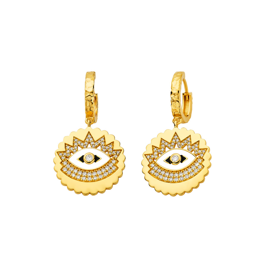 Buddha Mama Scalloped Evil Eye Huggies - Diamond - Earrings - Broken English Jewelry