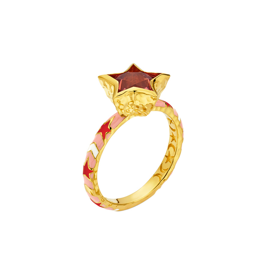 Buddha Mama Star Ring - Pink Tourmaline - Rings - Broken English Jewelry
