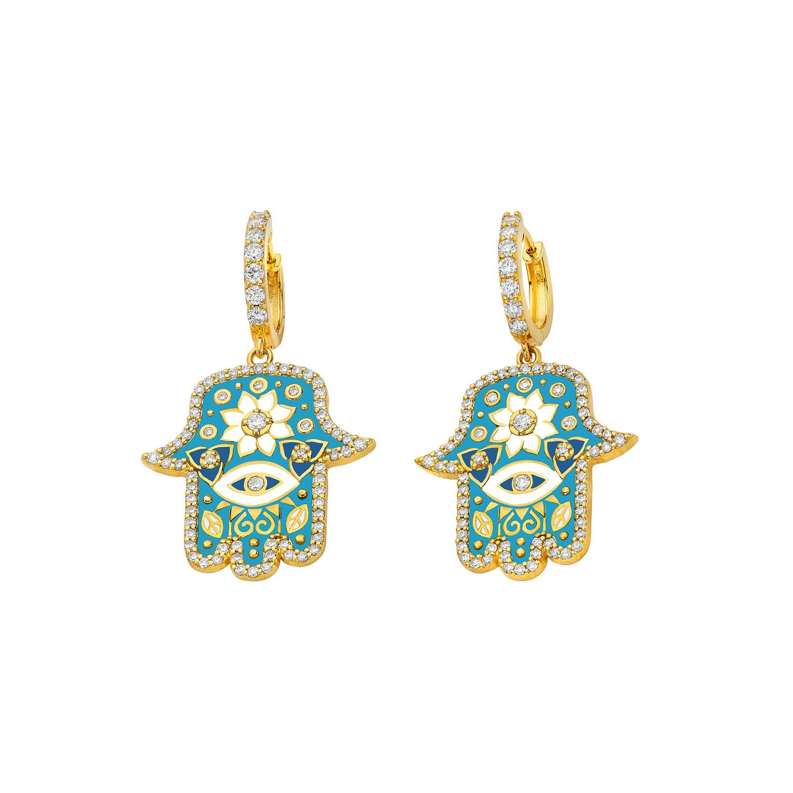 Buddha Mama Hamsa Huggies - Sky Blue Enamel - Earrings - Broken English Jewelry