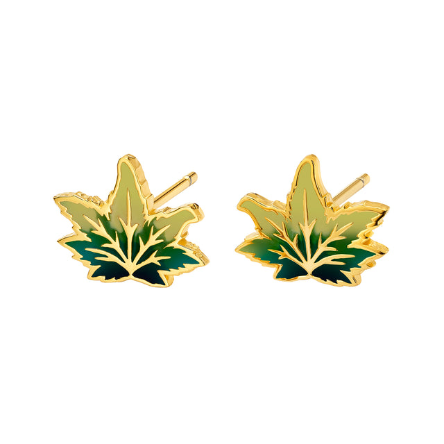 Buddha Mama Happy Guy Weed Leaf Studs - Green Enamel - Broken English Jewelry