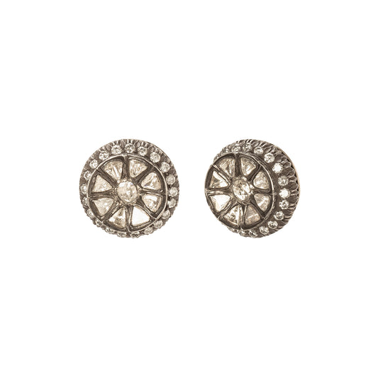 Indo Russian Diamond Drum Earrings - Main Img