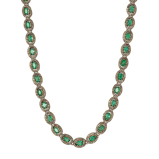 Indo Russian Emerald & Diamond Necklace - Main Img