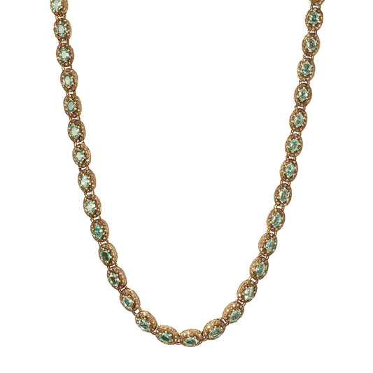 Indo Russian Emerald & Diamond Oval Link Necklace - Main Img