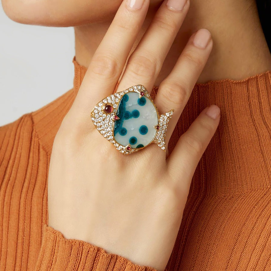 Sylvie Corbelin Fantaisie Bleue Agate & Diamond Ring - Rings - Broken English Jewelry