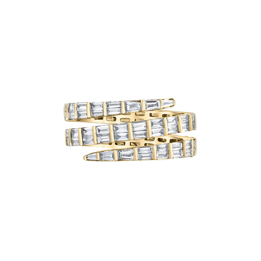 Three Row Baguette Diamond Coil Ring