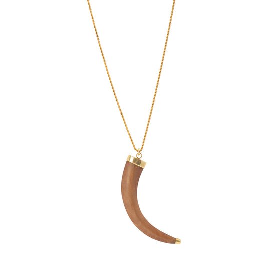 Wooden Good Luck Italian Horn Rope Chain Necklace - Main Img
