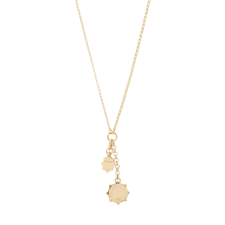 Small Mixed Belcher Baby Spark Medallion & Mini True Love Crest Diamond Necklace