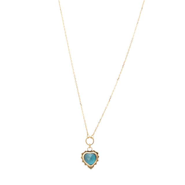 Foundrae Blue Topaz Heart Love Mini Medallion Drop Necklace  - Necklaces - Broken English Jewelry
