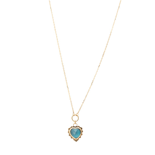Blue Topaz Heart Love Mini Medallion Drop Necklace - Main Img