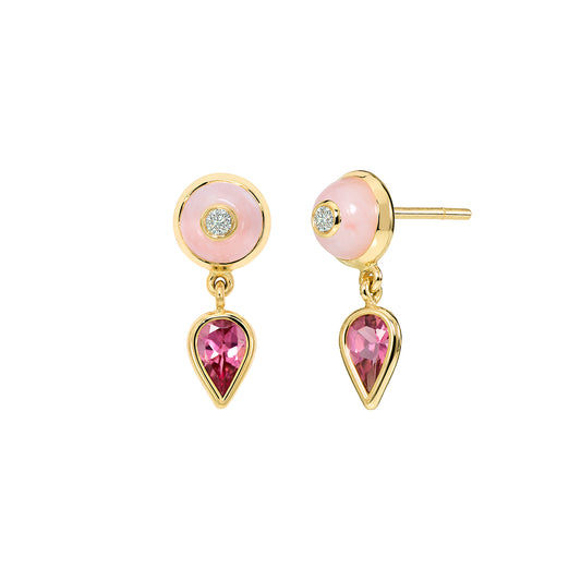 Amazonia Uirapuru Earrings - Pink Opal and Rubellite - Main Img