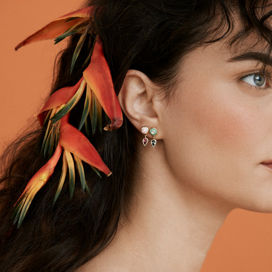Amazonia Uirapuru Earrings - Pink Opal and Rubellite