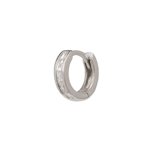 Trouver Half Baguette Huggie 6.5mm - White Gold - Earrings - Broken English Jewelry