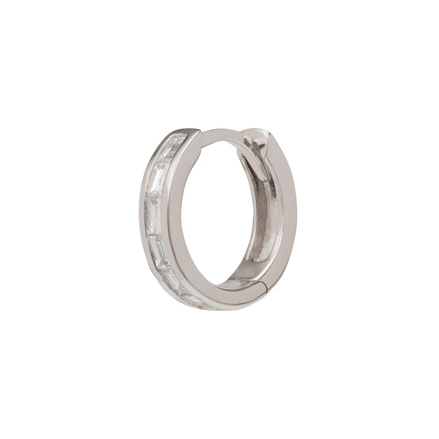 Trouver Half Baguette Huggie 8mm - White Gold - Earrings - Broken English Jewelry