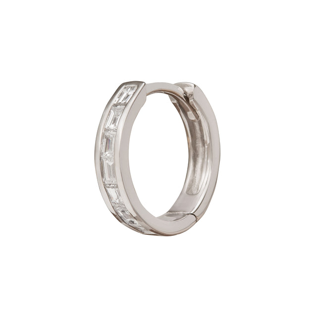 Trouver Half Baguette Huggie 9.5mm - White Gold - Earrings - Broken English Jewelry