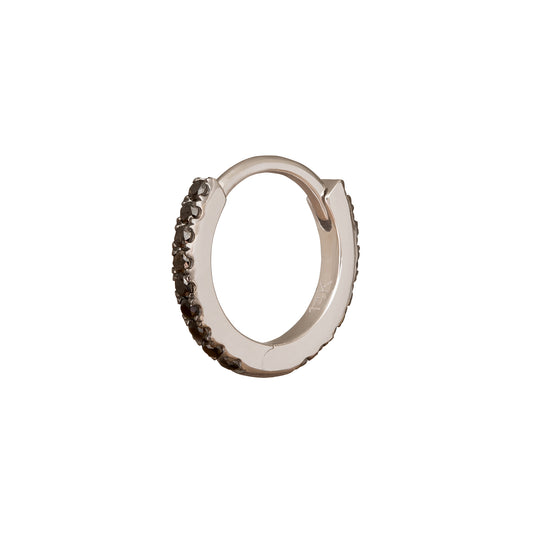 Paved Black Diamond Huggie 8mm - White Gold - Main Img