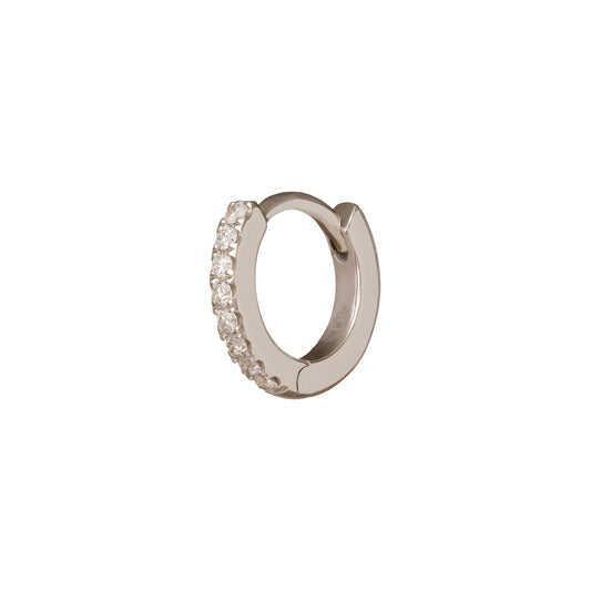 Half Paved Huggie 6.5mm - White Gold - Main Img