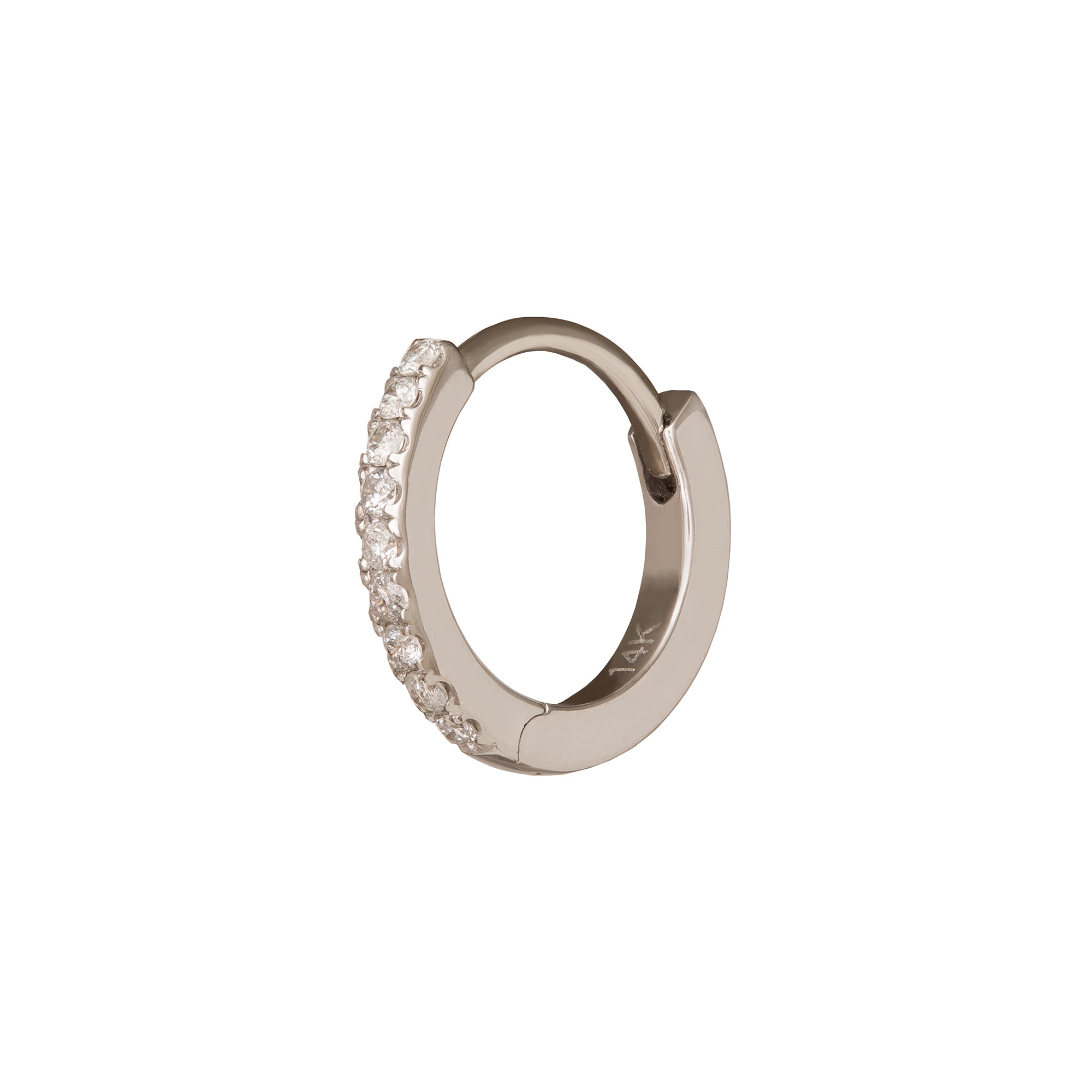 Trouver Half Paved Huggie 8mm - White Gold - Earrings - Broken English Jewelry
