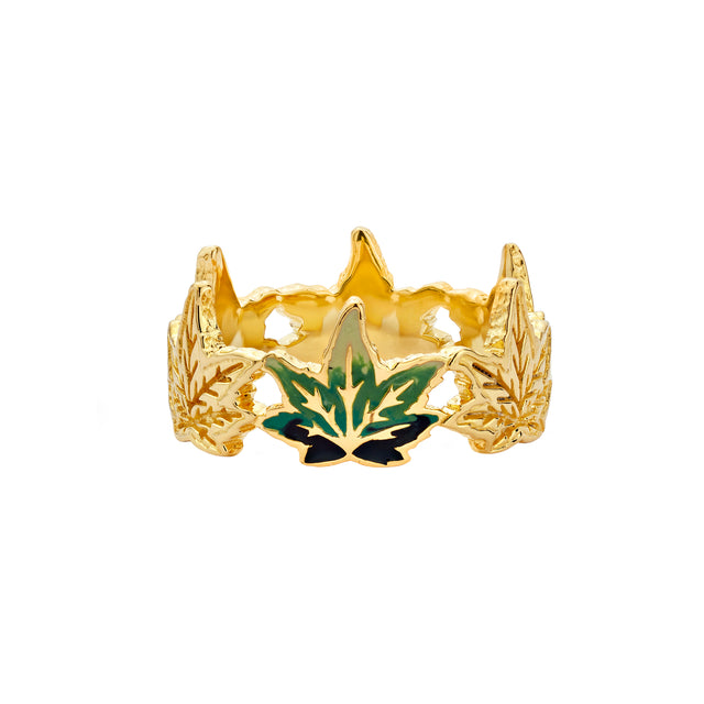 Buddha Mama Enamel Weed Leaf Ring - Broken English Jewelry