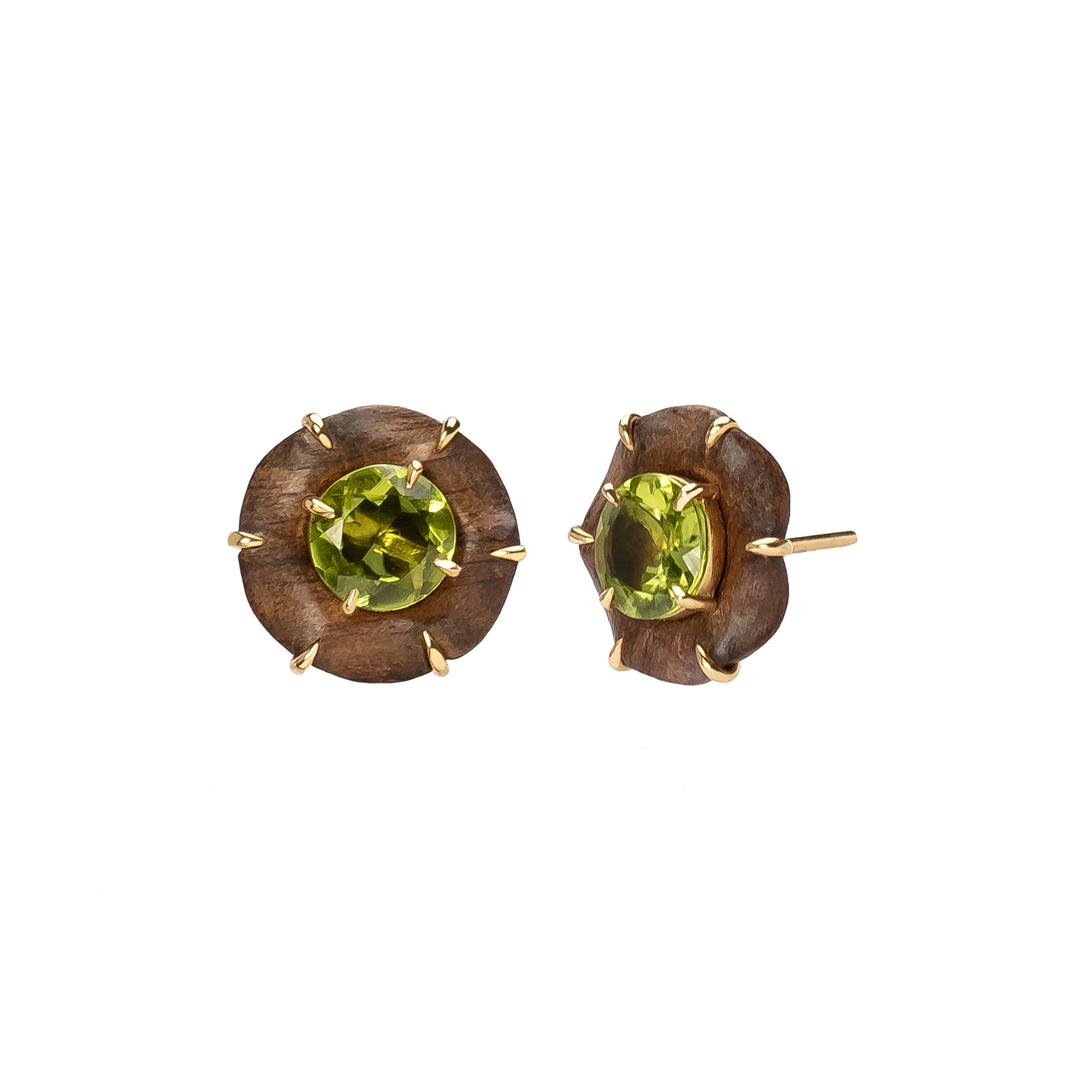 Silvia Furmanovich Marquetry Botanical Flower Studs - Peridot - Earrings - Broken English Jewelry