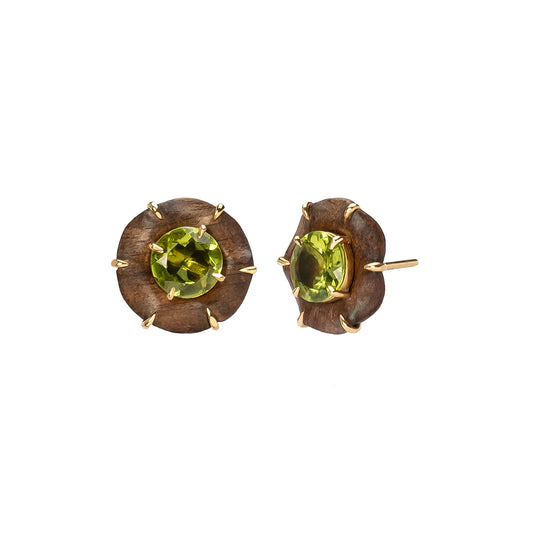 Marquetry Botanical Flower Studs - Peridot - Main Img
