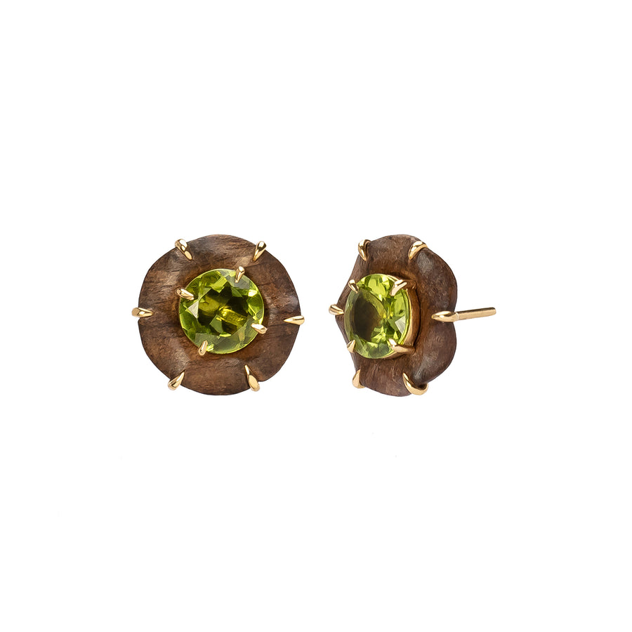 Silvia Furmanovich Marquetry Botanical Flower Studs - Peridot - Earrings - Broken English Jewelry