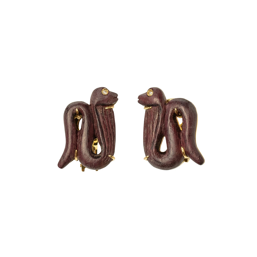 Silvia Furmanovich Miniature Egypt Snake Earrings - Roxinho Wood - Earrings - Broken English Jewelry
