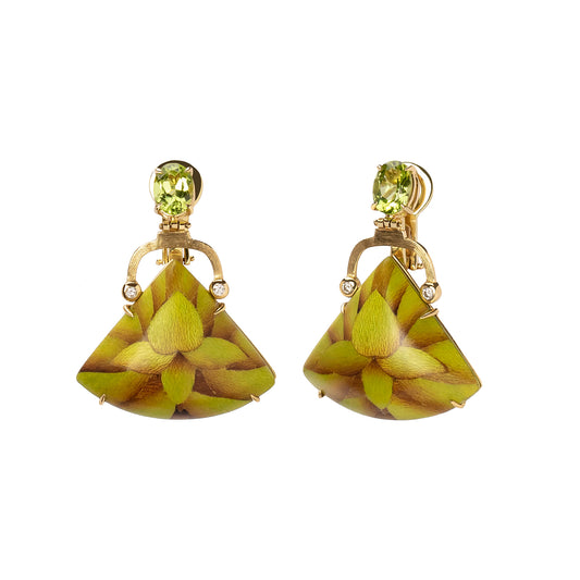 Marquetry Green Orchid Peridot Triangle Earrings - Main Img