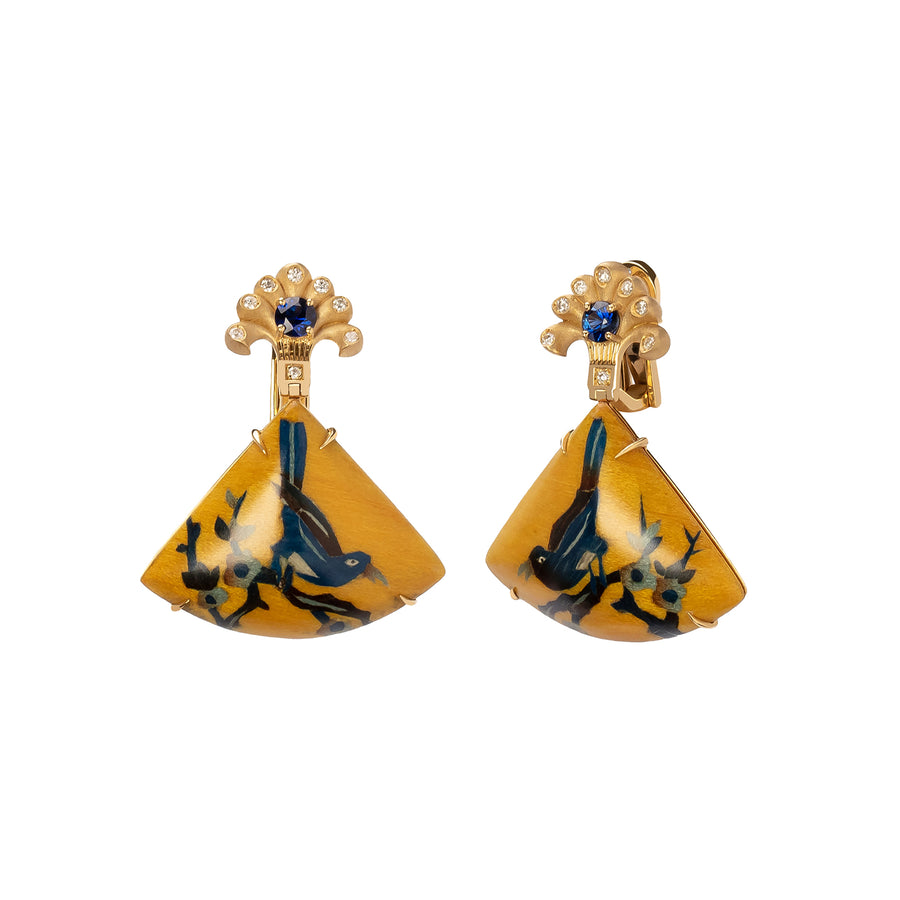 Silvia Furmanovich Marquetry Blue Bird Sapphire Earrings - Earrings - Broken English Jewelry