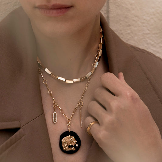 Triple Black Enamel Charm - Diamond