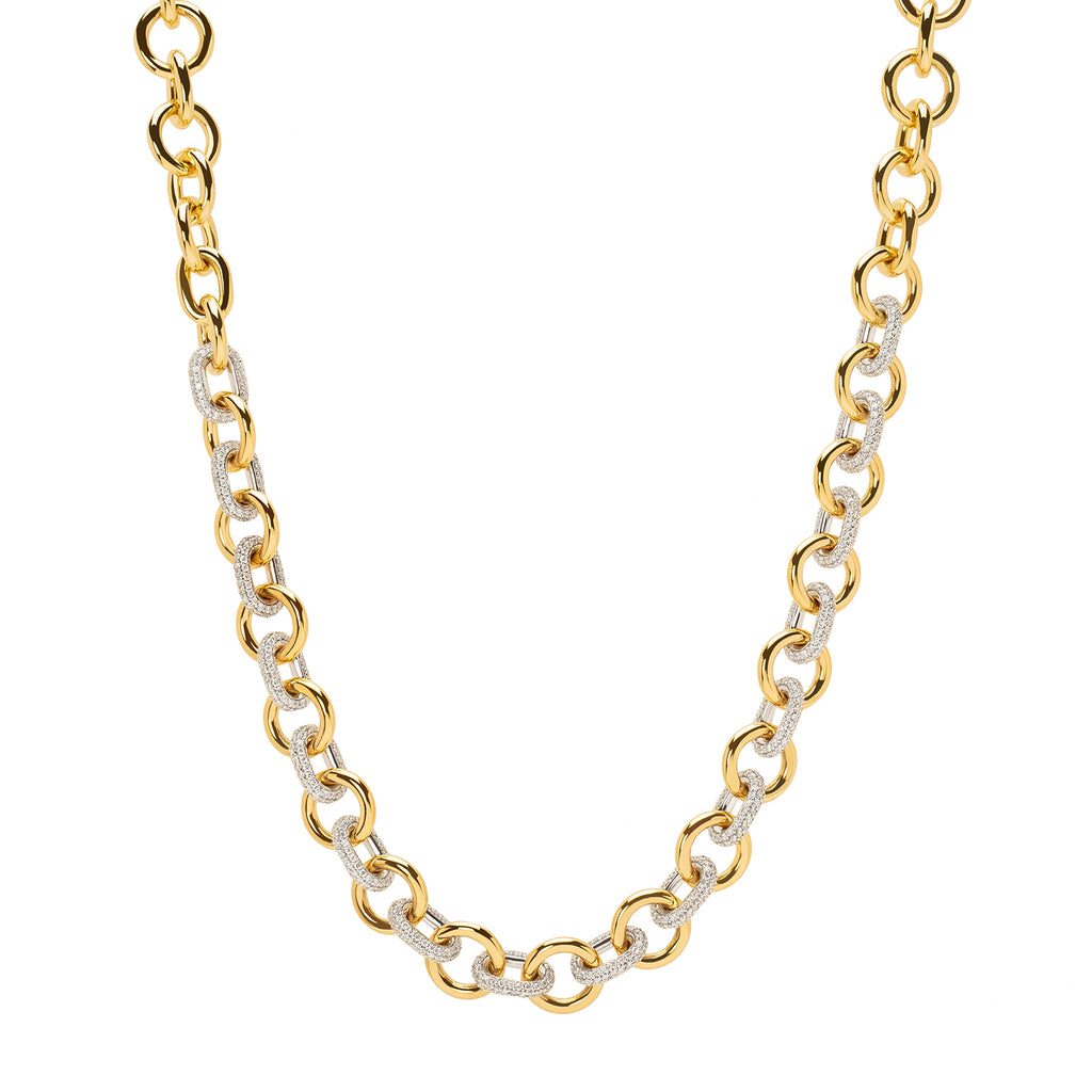【新品】NICKEL FREE MIX CHAIN NECKLACE Foundrae - Foundrae Midsized Mixed Link Chain - Pave Diamond