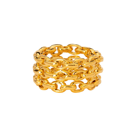 Chain Three Row Ring - Yellow Gold - Main Img