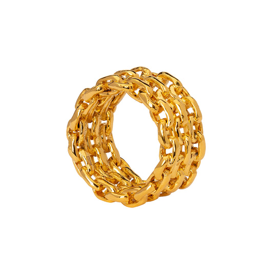 Chain Three Row Ring - Yellow Gold