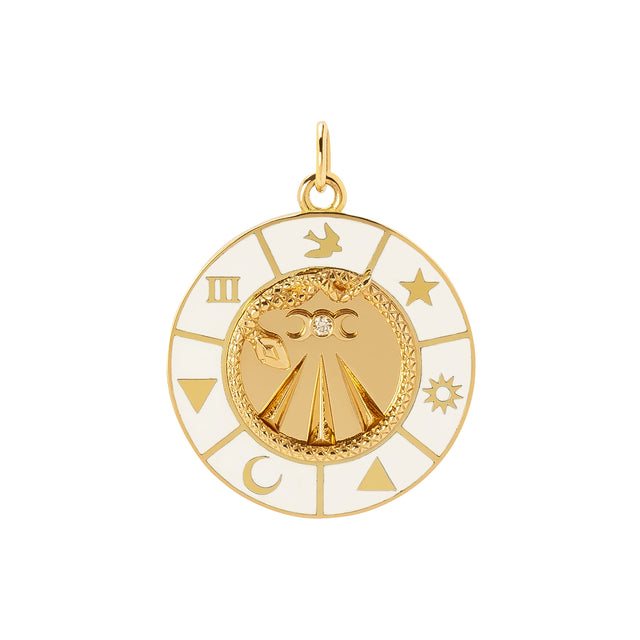 Foundrae Large Mind Body Soul Medallion - White Enamel - Broken English Jewelry