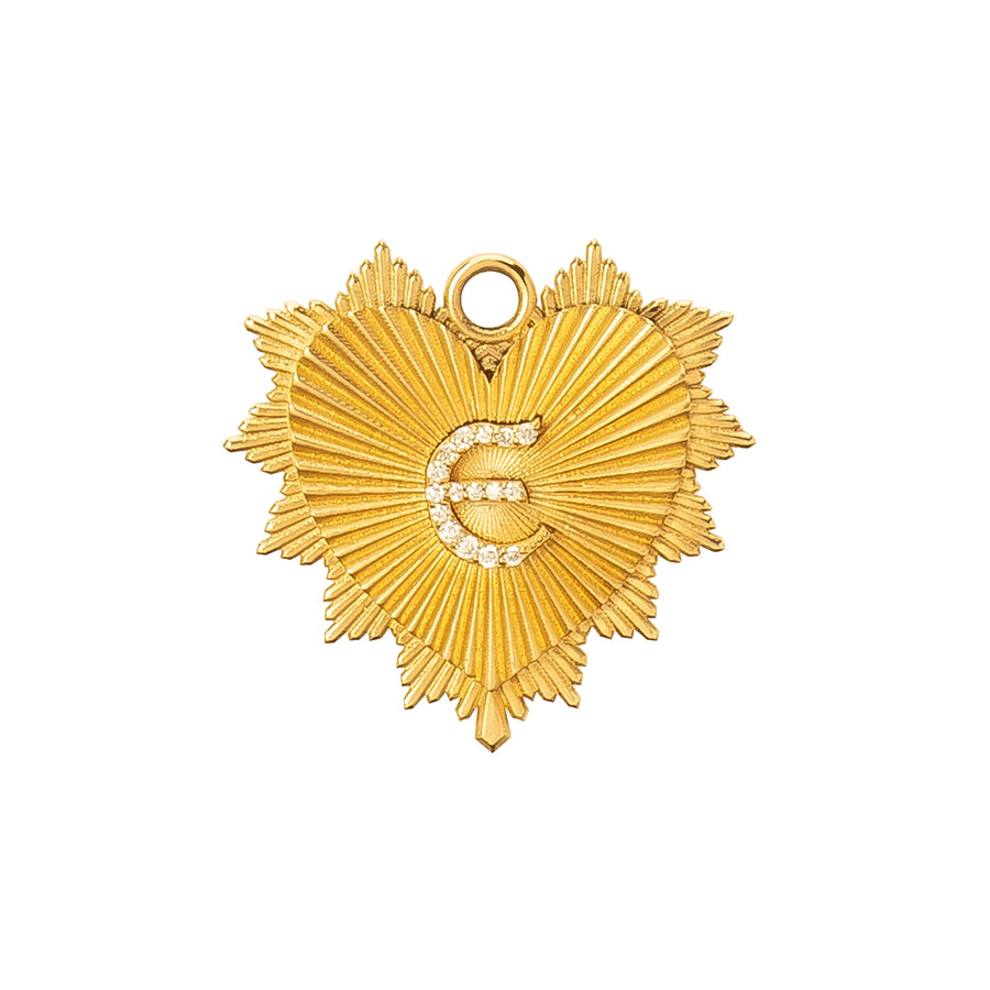 Foundrae Medium Radiating Heart Initial Medallion - E - Charms & Pendants - Broken English Jewelry