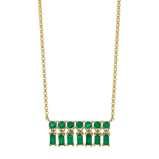Borgioni Extra Small Emerald Bar Dangle Necklace - Yellow Gold - Broken English Jewelry