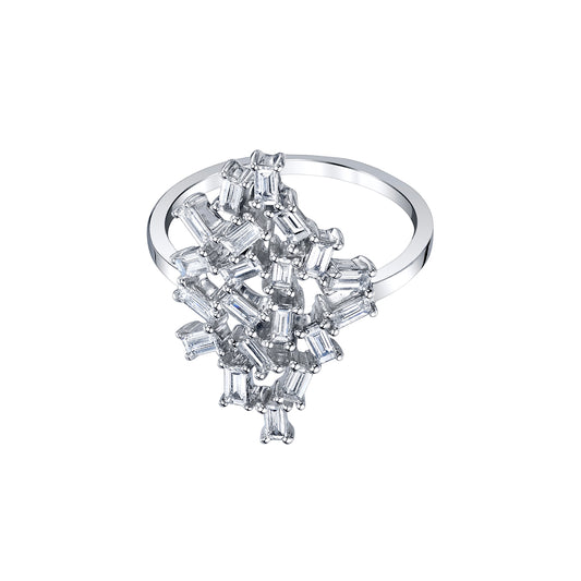 Large Baguette Diamond Cluster Ring - White Gold - Main Img