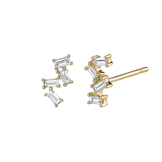 Borgioni Baguette Diamond Stack Studs - Yellow Gold - Broken English Jewelry