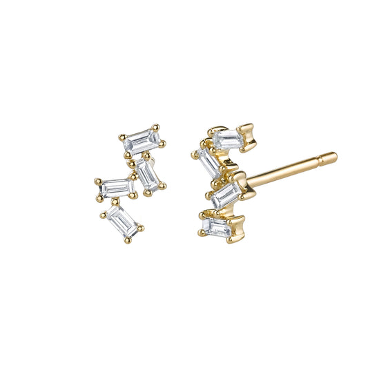 Baguette Diamond Stack Studs - Yellow Gold - Main Img