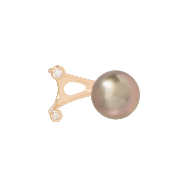 Hirotaka Cuff Ring ll - Diamond & Tahitian Black Pearl - Broken English Jewelry