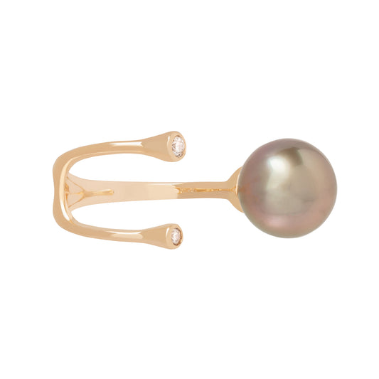 Cuff Ring ll - Diamond & Tahitian Black Pearl