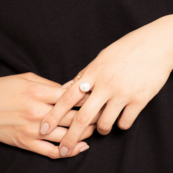 Hirotaka Cuff Ring ll - Diamond & South Sea Pearl - Broken English Jewelry