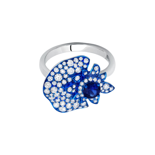 Blue Folha Sapphire & Diamond Ring - Main Img
