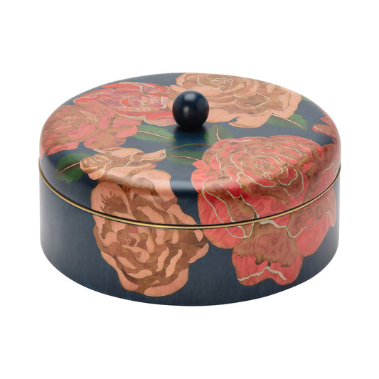 Round Marquetry Wood Jewelry Box - Rose - Main Img