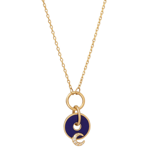 Foundrae Blue Crescent Disk Necklace - Broken English Jewelry