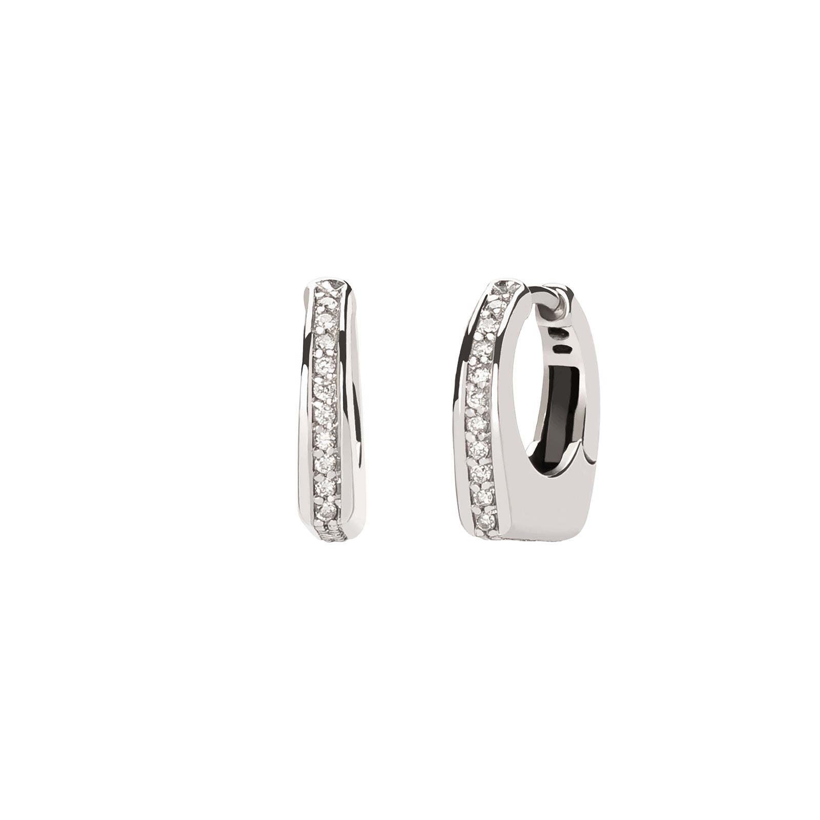 Prasi Dois Irmaos Semi Diamond Mini Huggie - White Gold - Broken English Jewelry